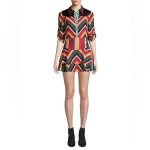 Alice + Olivia Hazeline Rainbow Chevron Stripe Mini A-Line Shirt Dress
